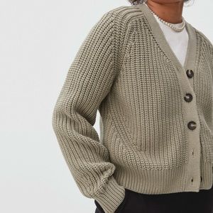Everlane The Textured Cotton Cardigan Sweater Neutral Taupe Knit Sweater Large L